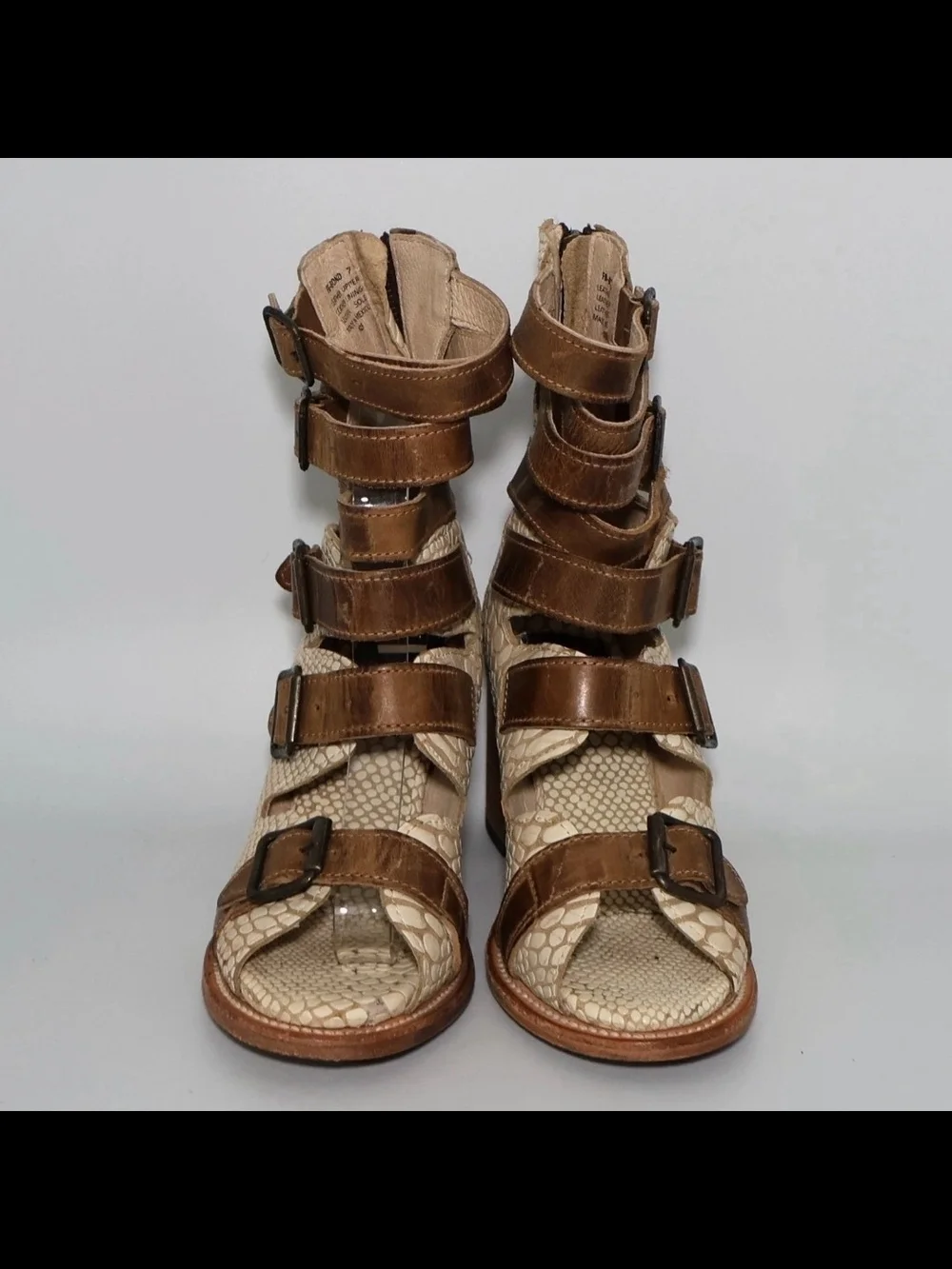 Freebird by Steven Bond Heeled Gladiator Sandals Snake Embossed Leather 7 READ